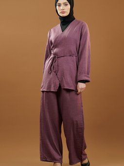 Gül Kurusu Bağlamalı Kimono İkili Takım