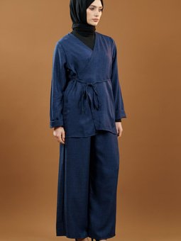 Lacivert Bağlamalı Kimono İkili Takım