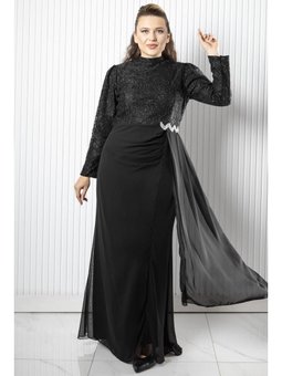 Dantel Şifon Siyah Abiye Elbise