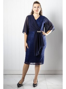 Şifon Detaylı Lacivert Abiye Elbise