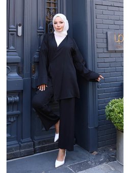 Bağlama Detaylı Kimono Siyah Takım