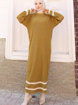 Haki Desenli Triko Elbise