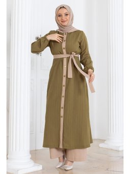 Kapüşonlu Düğmeli Haki Takım