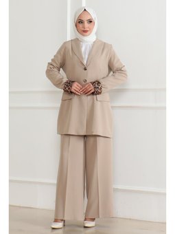 Leopar Desenli Bej Takım