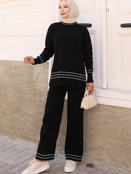 Siyah Şerit Detaylı Triko İkili Takım