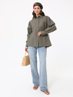 Yanlardan Bağlamalı Haki Tunik