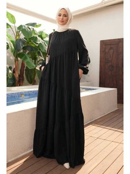 Denim Büzgülü Tensel Elbise Siyah