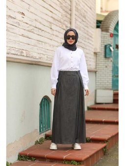 Denim Pantolon Etek Koyu Gri