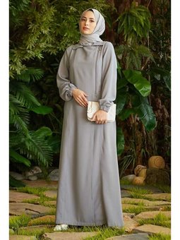 Krep Yan Fermuarlı Ferace Gri