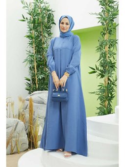 Modal A Pileli Elbise İndigo