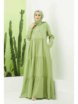 Modal Kapüşonlu Reglan Kollu Elbise Fıstık Yeşili
