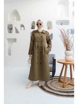 Reglan Kollu Süs Pileli Lens Ceket Haki