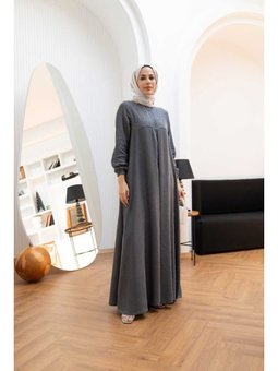 Taşlı Tensel Elbise Gri