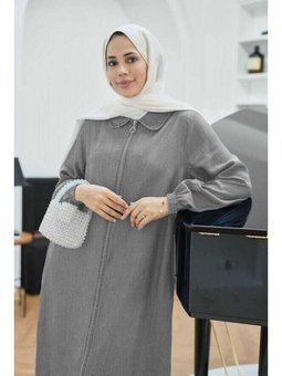 Tensel Yakalı Fermuarlı Kap Gri