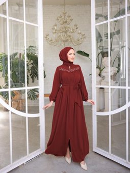 Bordo Robalı Boncuklu Ferace