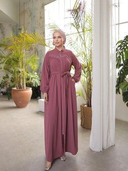 Koyu Pembe Robalı Boncuklu Ferace