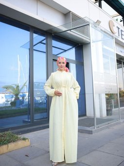 Sarı Omuz Büzgülü Müslin Ferace