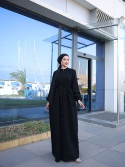 Siyah Omuz Büzgülü Müslin Ferace