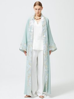 Mint Yeşili Brokar Garnili Abaya