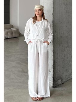 Beli Lastikli Rahat Kalıp Chrush Beyaz Pantolon