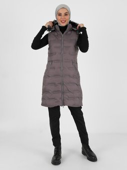 Çıkabilir Kapüşonlu Desenli Şişme Gri Yelek