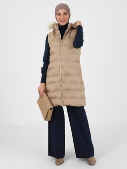 Çıkabilir Kapüşonlu Desenli Şişme Taş Yelek