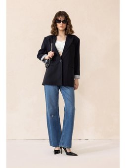 Çizgili Astarlı Modal Spor Siyah Ceket