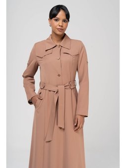 Gömlek Yaka Kemer Detaylı Astarlı Pardesü Kamel