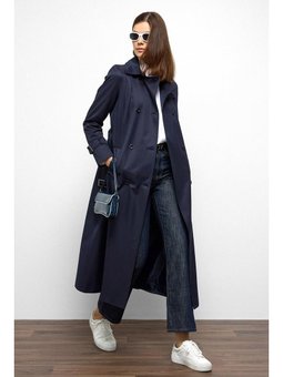 Kruvaze Gömlek Yaka Omuzu Kemer Aksesuarlı Su İtici Özellikli Lacivert Trençkot