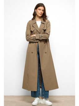 Pelerin Detaylı Su İtici Özellikli Kruvaze Uzun Vizon Trençkot