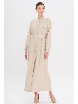 Ribana Detaylı Astarsız Modal Pardesü Taş