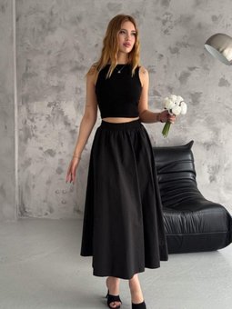 Siyah Uzun Beli Lastikli Paraşüt Kumaş Etek