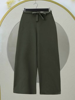 Beli Lastikli Bağlamalı Bol Paça Haki Pantolon