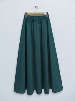 Beli Lastikli Çift Cepli Poplin Kloş Zümrüt Yeşili Etek