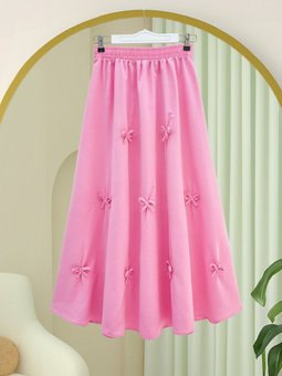 Beli Lastikli Fiyonk Detaylı Poplin Pembe Etek