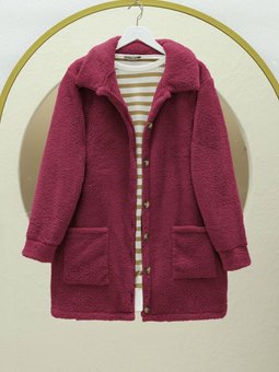 Boydan Düğmeli Cepli Pelüş Bordo Ceket