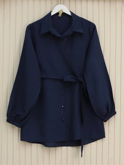 Çapraz Bağlamalı Kolu Lastikli Düğmeli Laci Gömlek