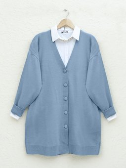 Düğmeli Kışlık Triko İndigo Hırka