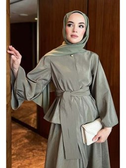 Gold Düğmeli Etekli Haki Takım