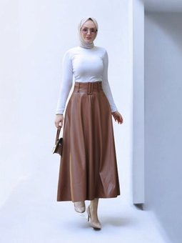 Kalın Kemerli Kloş Deri Taba Etek