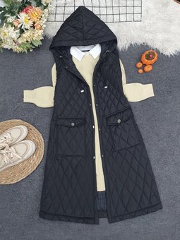 Kapaklı Cepli Kapitone Siyah Yelek