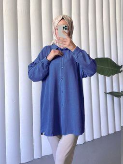 Kolları Taşlı Fırfırlı Salaş Ayrobin İndigo Tunik