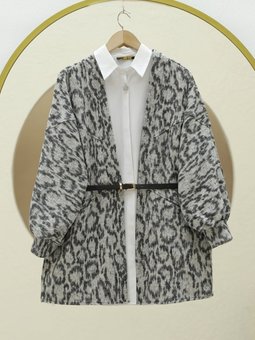 Leopar Desenli Balon Kol Salaş Gri Ceket