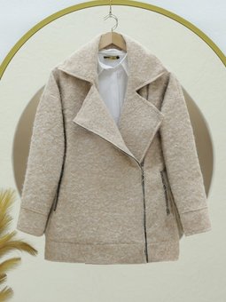 Önü Ve Cebi Fermuarlı Astarlı Buklet Bej Ceket