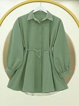 Parça Kumaşlı Düğmeli Poplin Haki Tunik