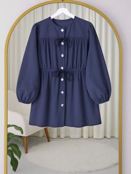 Taşlı Düğmeli Kolu Lastikli Bağlama Detaylı Laci Gömlek