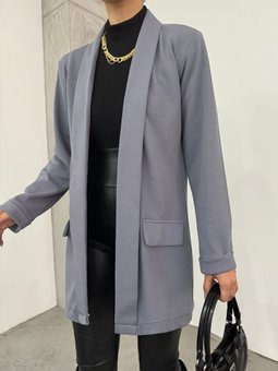 Yakası Ve Kolu Katlamalı Cep Detaylı Krep Gri Ceket