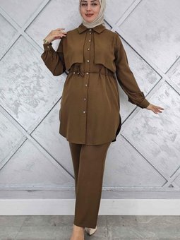 Kahverengi Beli Bağcıklı İkili Takım