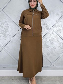 Kahverengi Büzgü Detaylı İkili Takım