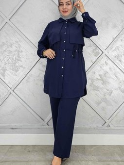 Lacivert Beli Bağcıklı İkili Takım